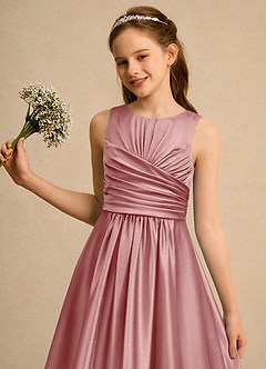 Azazie Ducky Girls Formal Flower Girl Dresses Dusty Rose A-Line Pleated Stretch Satin Dress image6