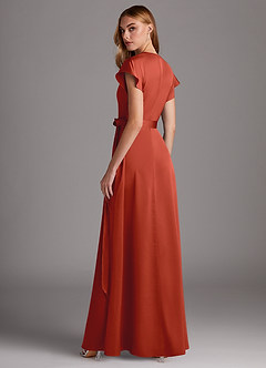 Azazie Nico Bridesmaid Dresses Rust A-Line V-Neck Stretch Satin Dress image5