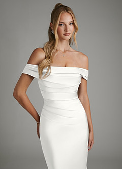 Azazie Hayden Vestidos de damas de honor Vestido Blanco de Satén Elástico de Corte Sirena con Corsé image3