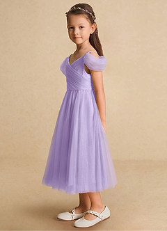 Azazie Lizzette Flower Girl Dresses Lilac A-Line Ruched Tulle Dress image3