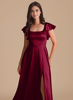 Azazie Bondi Bridesmaid Dresses Burgundy A-Line Bow Metallic Satin Dress image6