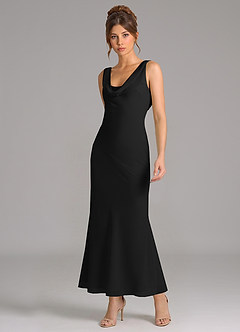 Azazie Rylina At-home Try On Dresses Black Mermaid Pleated Chiffon Dress image5