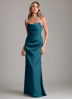 Azazie Lucille Bridesmaid Dresses Ink Blue Mermaid Strapless Stretch Satin Convertible Dress image1