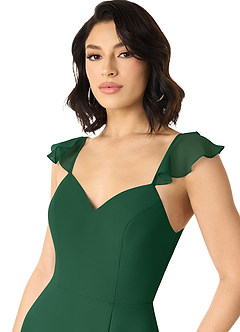 Azazie Everett Bridesmaid Dresses Dark Green A-Line V-neck Ruched Chiffon Dress image4
