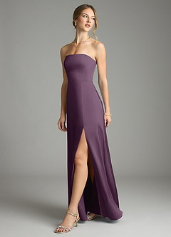 Azazie Wren Bridesmaid Dresses Plum A-Line Strapless Stretch Satin Convertible Dress image5