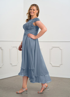 Azazie Shonda Brudens mor kjoler Boatneck Plisseret Blonder Chiffon Asymmetrisk Kjole image10
