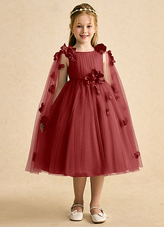Azazie Staria Robe Demoiselle D'honneur Fillette Robe Princesse en Tulle Rayé Rouille image6