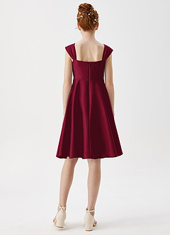 Azazie Amira Junior Burgundy A-Line Pleated Stretch Satin Dress image2