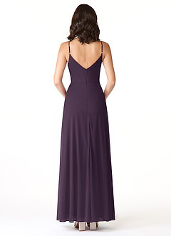 Azazie Evalin Bridesmaid Dresses Plum A-Line V-Neck Pleated Mesh Dress image2