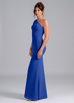 Azazie Rinna Bridesmaid Dresses Royal Blue Mermaid One Shoulder Chiffon Dress image4