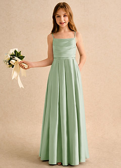 Azazie Reia Junior Formal Flower Girl Dresses Dusty Sage A-Line Pleated Matte Satin Dress image4