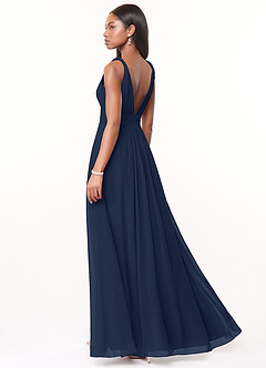 Azazie Maren Robes de demoiselle d'honneur Robe Trapèze en Mousseline de soie Plissée Bleu Marine Foncé image4