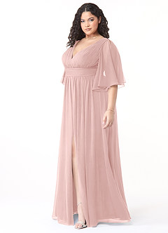 Azazie Temeka Robes de demoiselle d'honneur Robe Trapèze en Mousseline de soie Rayé Rose Poudré image3
