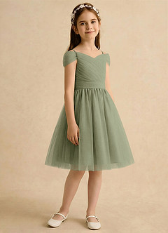 Azazie Lila Girls Formal Robe Demoiselle D'honneur Fillette Robe Trapèze en Tulle Épaule décolletée Pistache image5