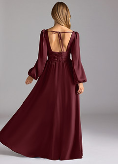 Azazie Norah Brudtärnklänningar Klänning av A-Line i Stretch Satin Cabernet image2