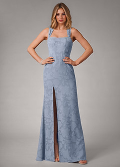 Azazie Luci Bridesmaid Dresses Dusty Blue Mermaid Pleated Floral Burnout Convertible Dress image5