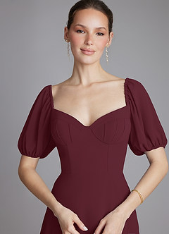 Azazie Fatima Bridesmaid Dresses Cabernet A-Line with Pockets Chiffon Dress image3