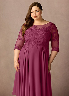 Azazie Marge Mother of the Bride Dresses Mulberry A-Line Scoop Lace Chiffon Dress image11