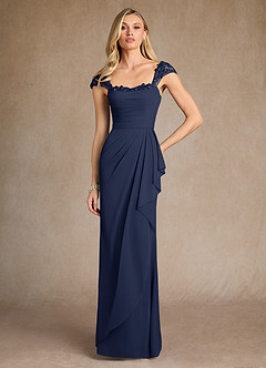 Azazie Belfast Mother of the Bride Dresses Dark Navy Sheath Lace Mesh Dress image1