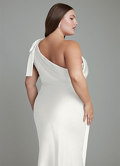 Azazie Yuanna Bridesmaid Dresses White Mermaid One Shoulder Stretch Satin Dress image14