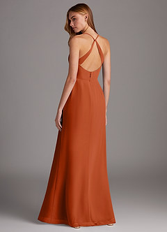 Azazie Manila Vestidos de damas de honor Vestido de Naranja Quemada de Gasa de Corte Recto con Cuello en V image2
