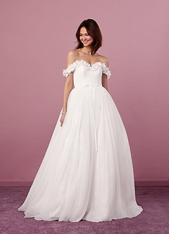 Barbie ♥ Azazie Hochzeitskleider A-Linie Schulterfrei Tüll Kleid Diamantweiß image1