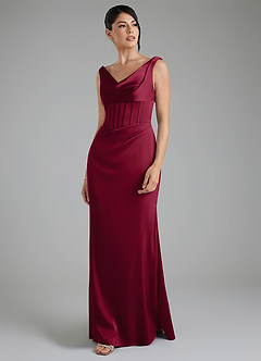 Azazie Spencer Robes de demoiselle d'honneur Robe Sirène en Satin extensible Plissée Bourgogne image5