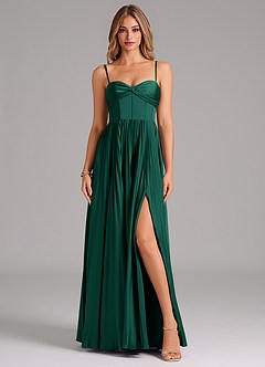 Azazie Akiko Abiti da Damigella Abito A-Line in Raso Elasticizzato Scollo a Cuore Smeraldo image1