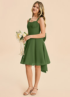 Azazie Arie Junior Olive A-Line Ruched Chiffon Dress image5