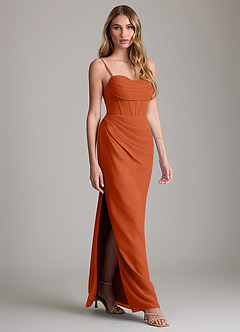 Azazie Mai Bridesmaid Dresses Burnt Orange Sheath Pleated Chiffon Dress image3