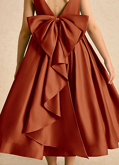 Azazie Cailee Flower Girl Dresses Paprika Ball-Gown Pleated Matte Satin Dress image7