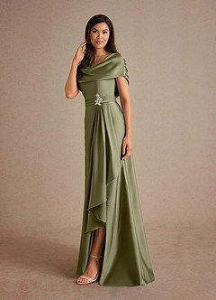 Azazie Branford Mother of the Bride Dresses Pistachio A-Line Pleated Stretch Satin Dress image2