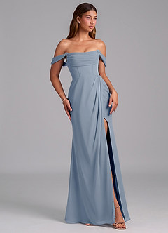 Azazie Johana Brautjungfernkleider Wandelbar Meerjungfrau-Linie Schulterfrei Chiffon Kleid Staubblau image6