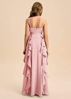 Azazie Peyton Junior Powder Pink A-Line Pleated Stretch Satin Dress image3