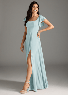 Azazie Bondi Bridesmaid Dresses Mist A-Line Ruched Mesh Dress image5