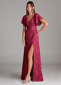 Azazie Ambrosia Bridesmaid Dresses Burgundy A-Line Pleated Floral Burnout Dress image4