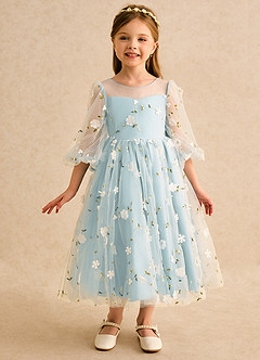 Azazie Elowen Robe Demoiselle D'honneur Fillette Robe Trapèze en Dentelle Encolure en Forme de Cœur Brume image3