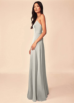 Azazie Mei Bridesmaid Dresses Pebble A-Line V-Neck Stretch Satin Dress image4