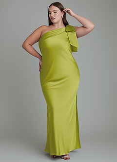 Azazie Yuanna Brudtärnklänningar Klänning av Sjöjungfru i Stretch Satin One-shoulder Citrongräs image11