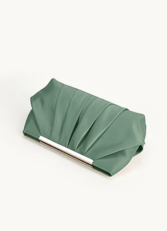 front Matching Color Matte Satin Pleated Clutch