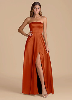 Azazie Wren Bridesmaid Dresses Paprika A-Line Strapless Metallic Satin Dress image1