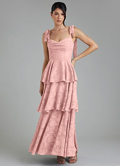 Azazie Jude Robes de demoiselle d'honneur Robe Trapèze en Blumen-Burnout Décolleté en cœur Rose Poudré image2