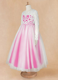 Azazie Elodie Flower Girl Dresses Ivory Fuchsia Ball-Gown Lace Dress image12