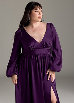 Azazie Norah Bridesmaid Dresses Grape A-Line Stretch Satin Dress image12
