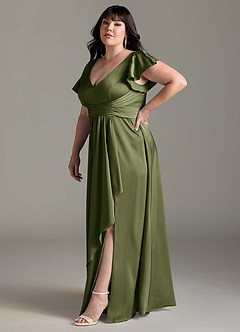 Azazie Omari Vestidos de damas de honor Vestido de Oliva de Satén Elástico de Corte en A image12