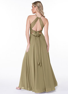 Azazie Evalleen Robes de demoiselle d'honneur Robe Trapèze en Mousseline de soie Plissée Vert Mousse image4