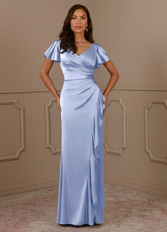 Azazie Roya Mère de la mariée Robes Robe Sirène en Satin extensible Col en V Plissé Eis image2