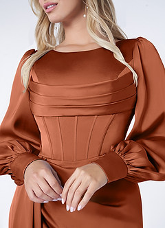 Azazie Raye Bridesmaid Dresses Cedar Rose Mermaid Long Sleeve Stretch Satin Dress image5
