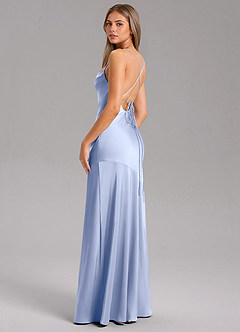 Azazie Grata Abiti da Damigella Abito Sirena in Raso Elasticizzato Spacco Laterale Ghiaccio image7