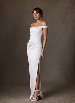 Azazie Marcia Vestidos de novia Vestido de Diamante Blanco de Satén Elástico de Corte Recto con Vestidos sin tirantes image5